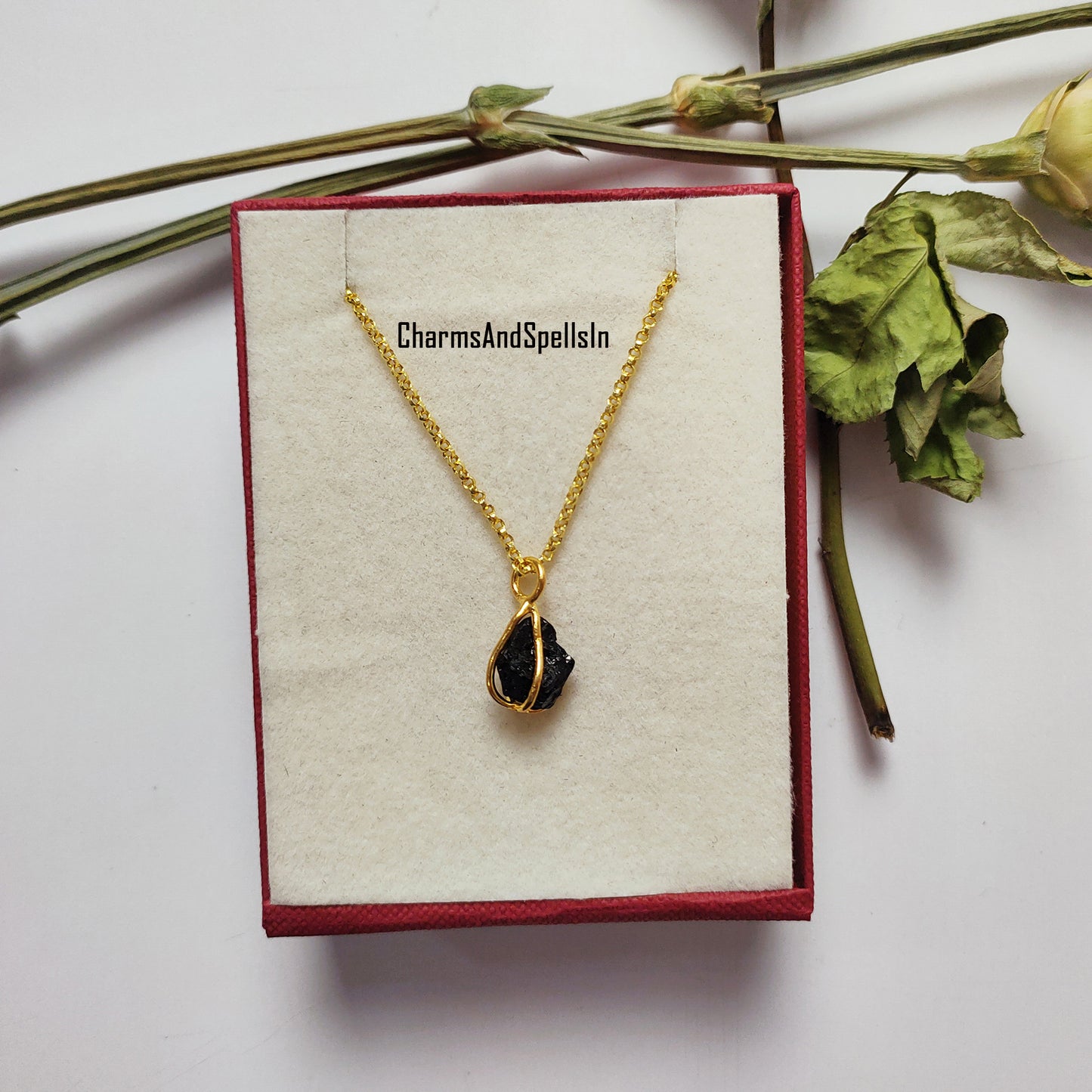 Natural Raw Black Tourmaline Pendant Necklace, Wire Wrapped Pendant, Handmade Jewelry, Protection Necklace, Healing Crystals, Woman Necklace