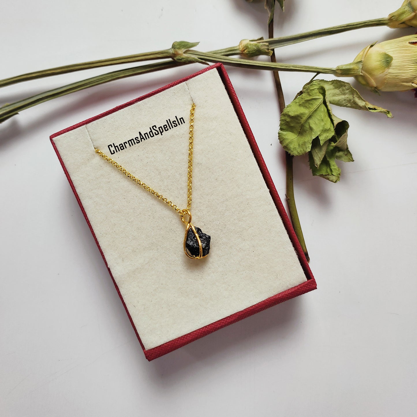Natural Raw Black Tourmaline Pendant Necklace, Wire Wrapped Pendant, Handmade Jewelry, Protection Necklace, Healing Crystals, Woman Necklace