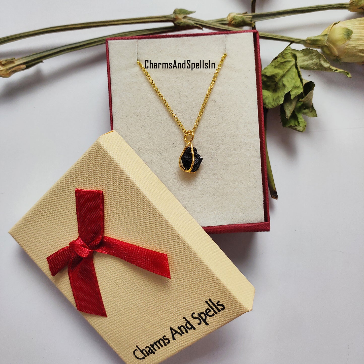 Natural Raw Black Tourmaline Pendant Necklace | Wire Wrapped Healing Jewelry