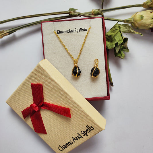 Natural Raw Black Tourmaline Pendant Necklace | Wire Wrapped Healing Jewelry