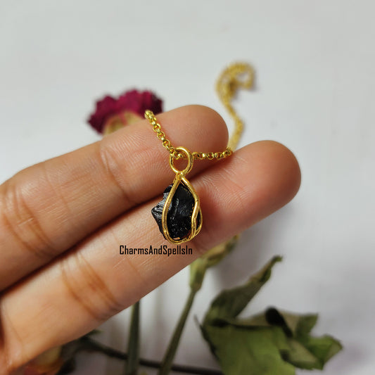 Natural Raw Black Tourmaline Pendant Necklace | Wire Wrapped Healing Jewelry
