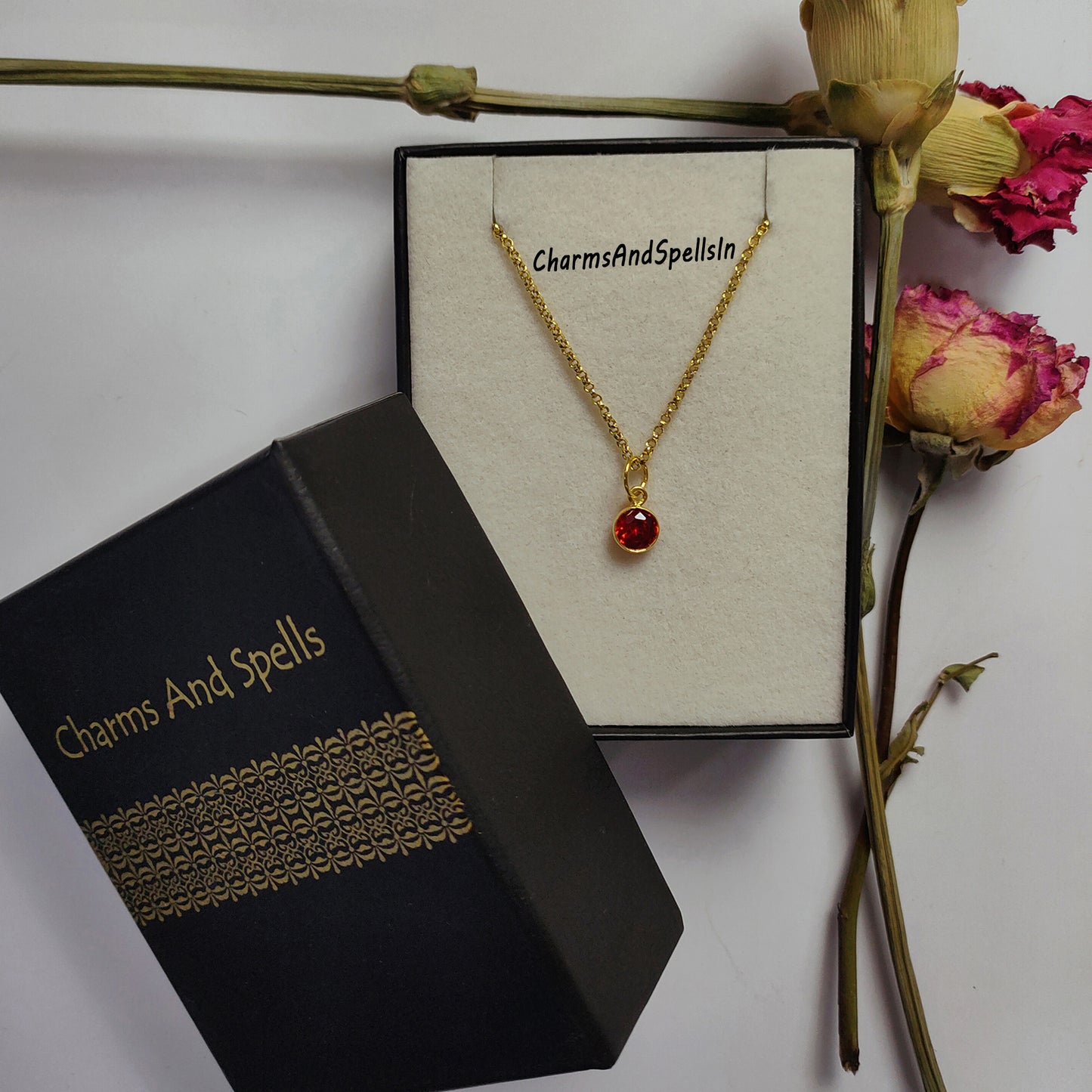 Hydro Color Garnet Gemstone Charm With Chain, CZ Pendant Necklace, Unique Gemstone Woman Necklace, Dainty Stone Jewelry, Boho Necklace, Gift