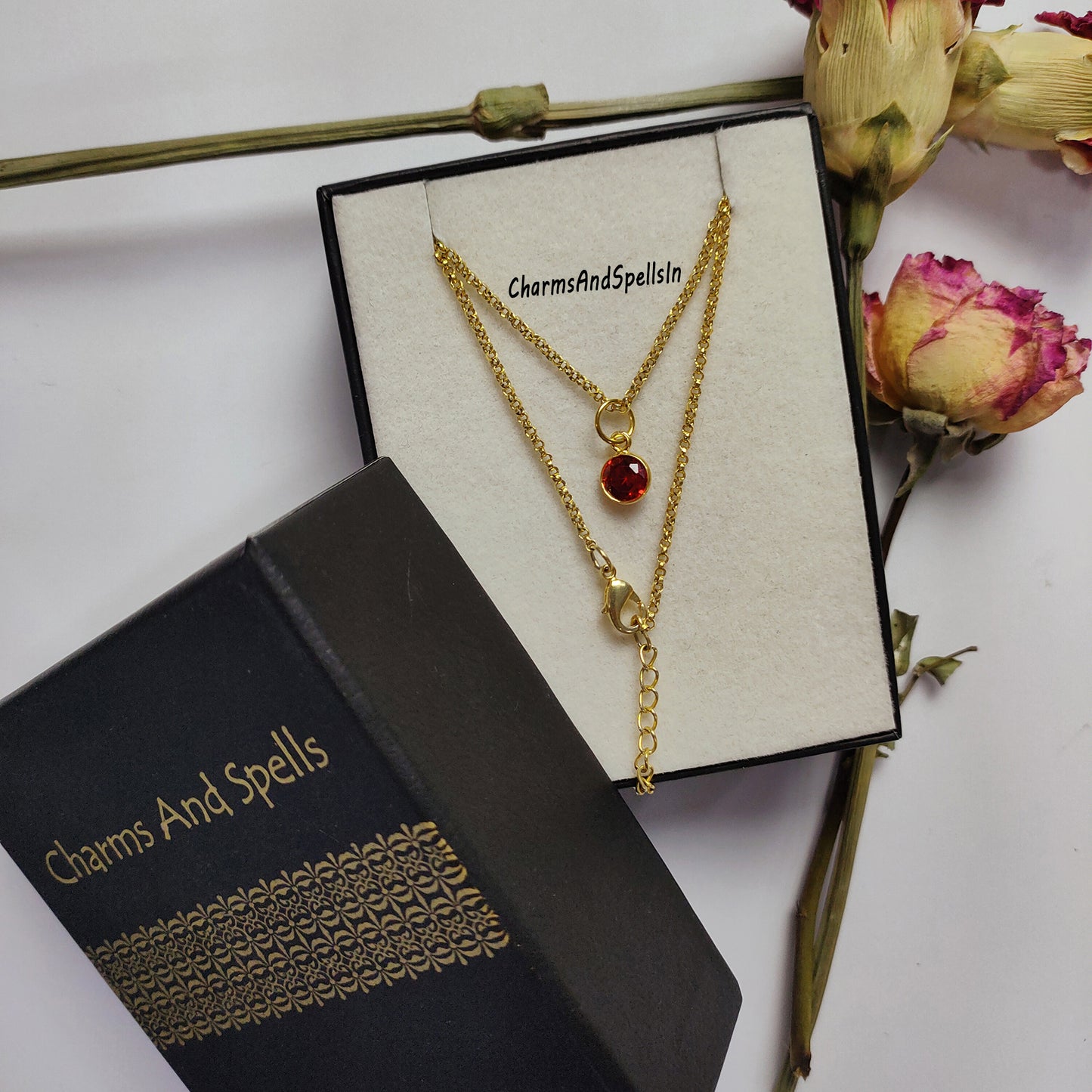 Hydro Color Garnet Gemstone Charm With Chain, CZ Pendant Necklace, Unique Gemstone Woman Necklace, Dainty Stone Jewelry, Boho Necklace, Gift