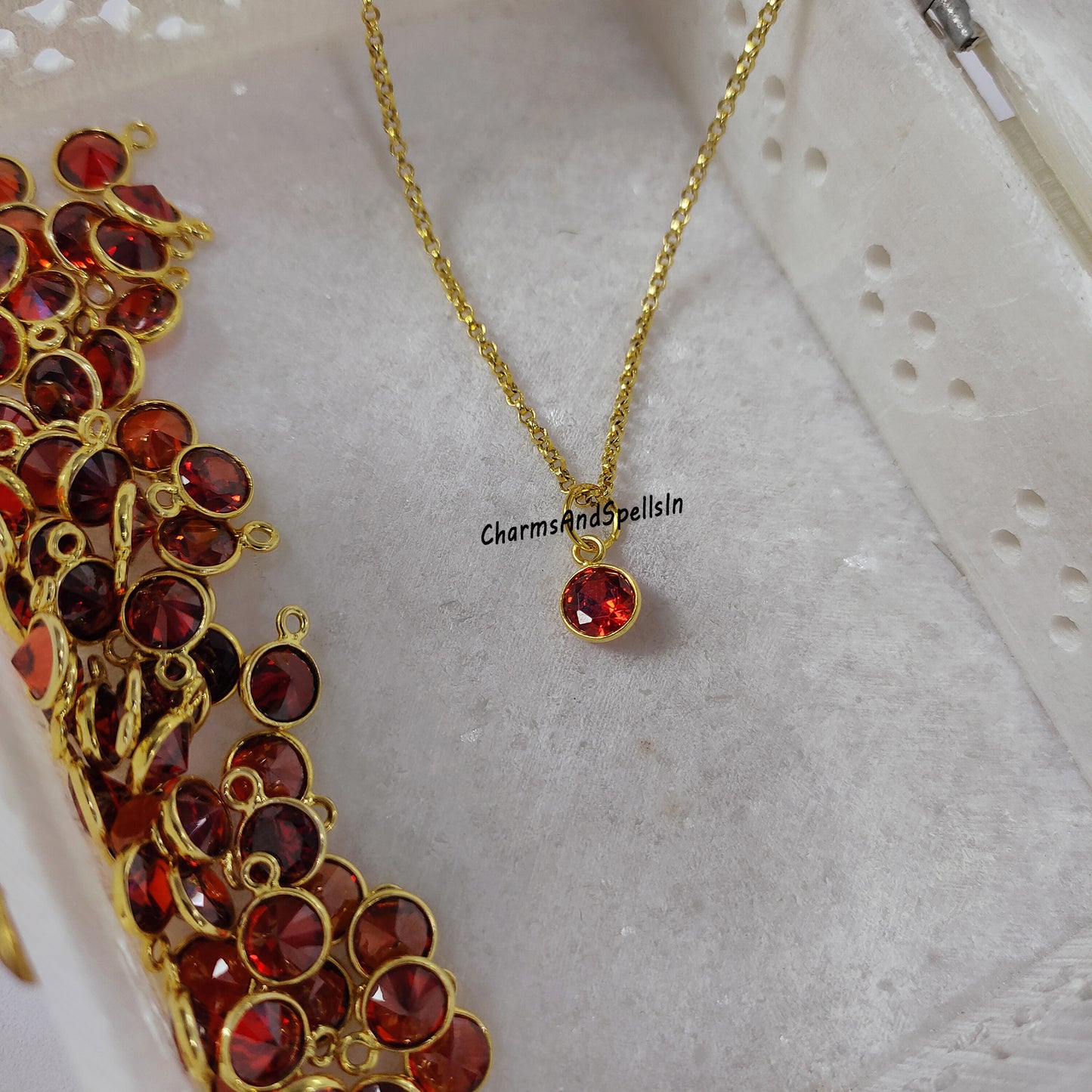 Hydro Color Garnet Gemstone Charm With Chain, CZ Pendant Necklace, Unique Gemstone Woman Necklace, Dainty Stone Jewelry, Boho Necklace, Gift
