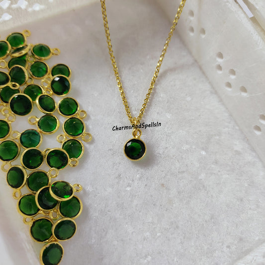 Dainty Hydro Emerald CZ Necklace | Handmade Green Cubic Zirconia Pendant