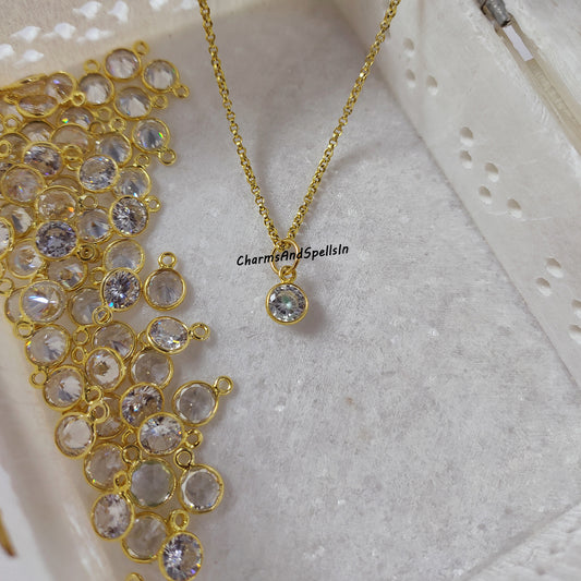 Dainty CZ Pendant Necklace | Boho Cubic Zirconia Charm Handmade Jewelry