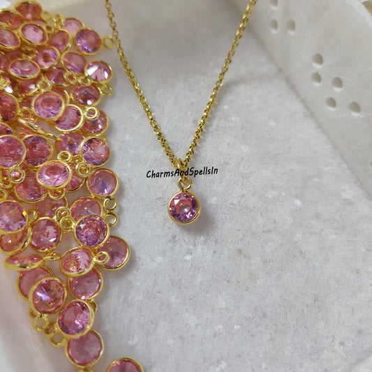 Dainty Pink Quartz CZ Necklace | Unique Bridal Pendant Handmade