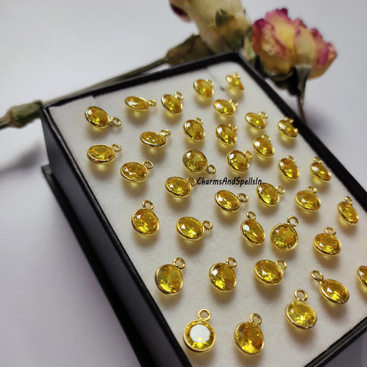 Dainty Yellow Citrine CZ Necklace | Hydro Citrine Boho Round Pendant