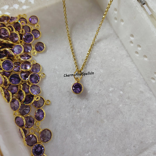 Dainty Amethyst CZ Necklace | Hydro Amethyst Pendant Handmade Jewelry