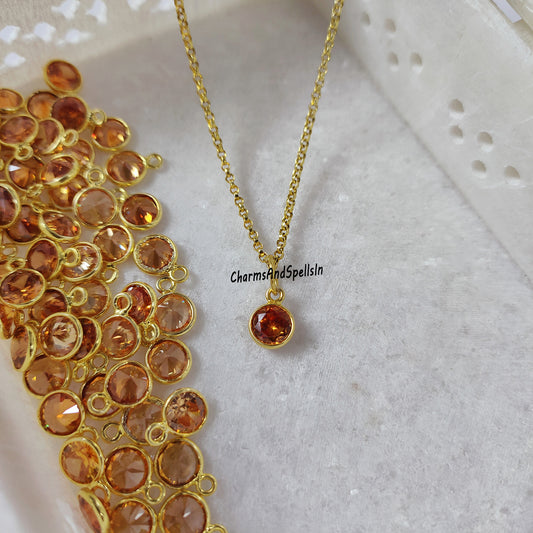 Dainty Honey Quartz CZ Necklace | Hydro Quartz Boho Pendant Handmade Jewelry