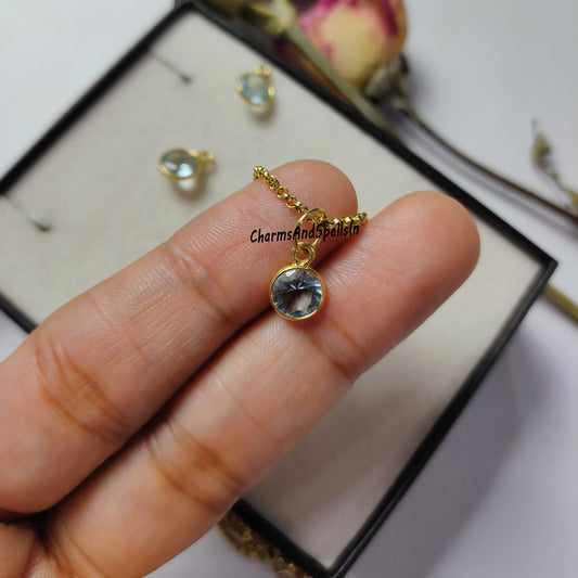 Dainty Blue Topaz Necklace | Hydro Topaz & CZ Pendant Boho
