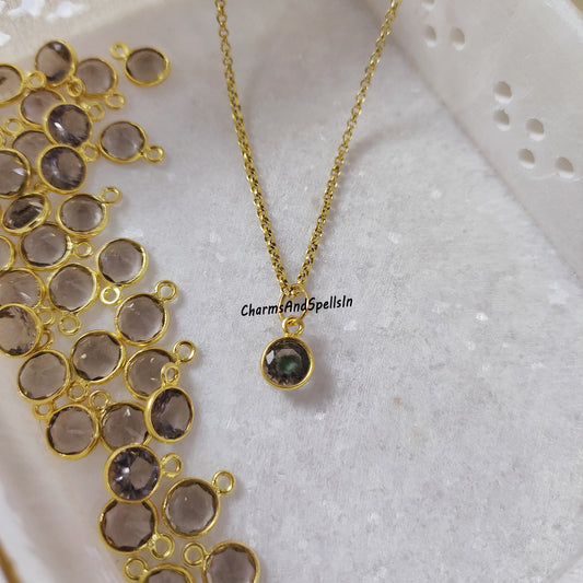Dainty Smoky Quartz CZ Necklace | Hydro Smoky Quartz Boho Pendant