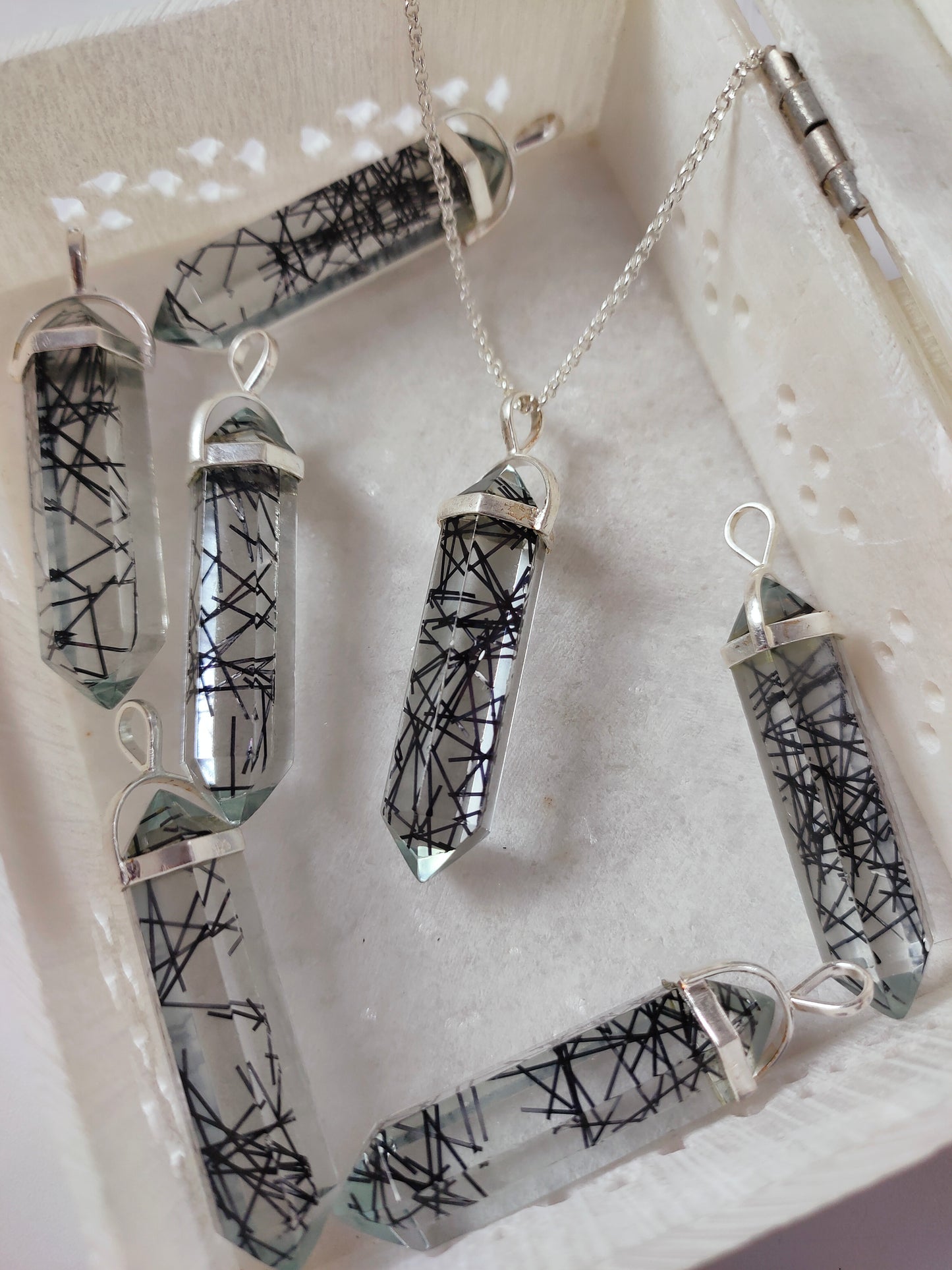 Dainty Black Rutile Point Necklace | 925 Sterling Silver Unique Gemstone Pendant