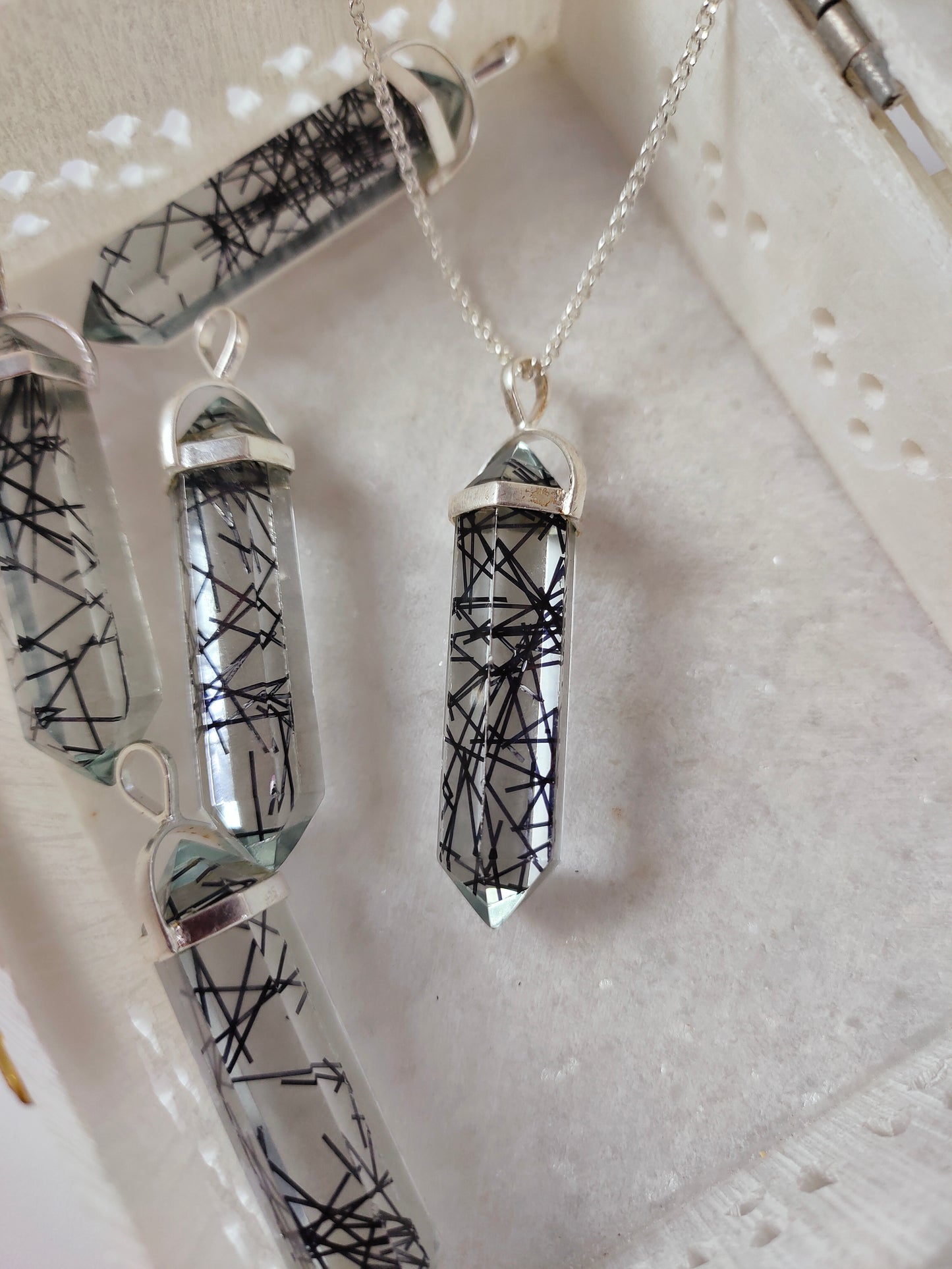 Dainty Black Rutile Point Necklace | 925 Sterling Silver Unique Gemstone Pendant