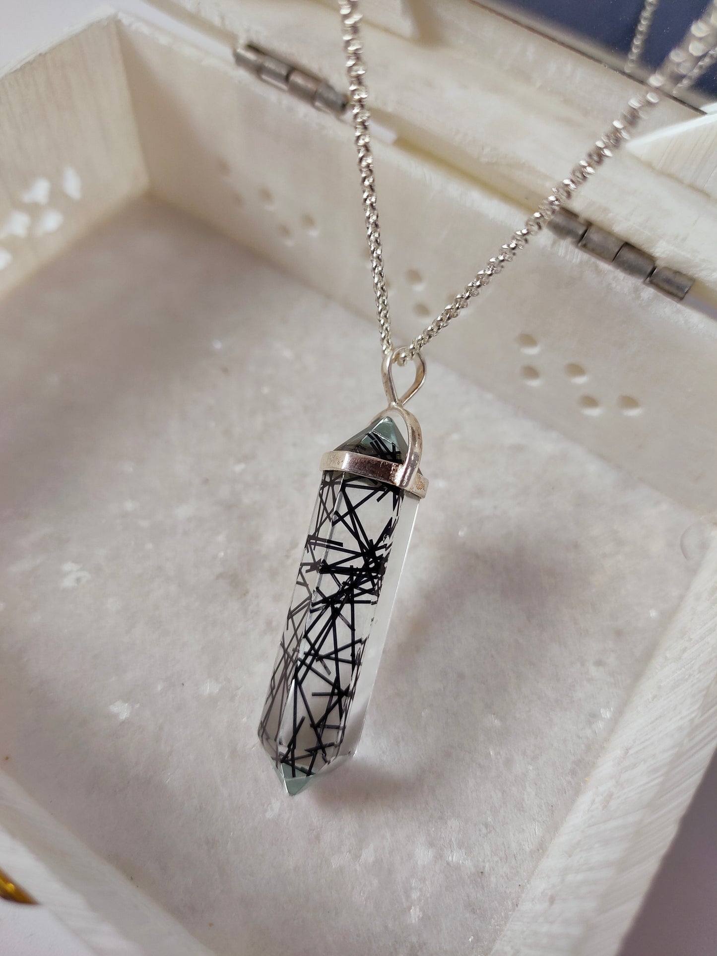 Dainty Black Rutile Point Necklace | 925 Sterling Silver Unique Gemstone Pendant