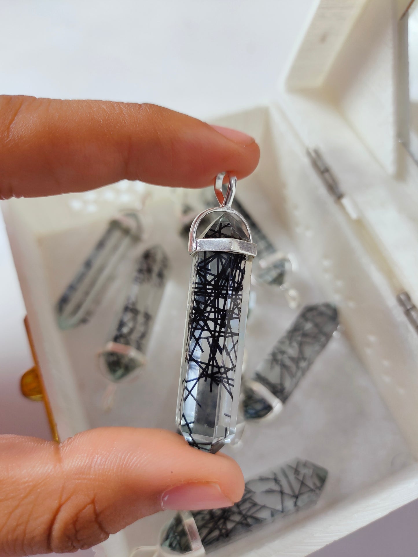 Dainty Black Rutile Point Necklace | 925 Sterling Silver Unique Gemstone Pendant