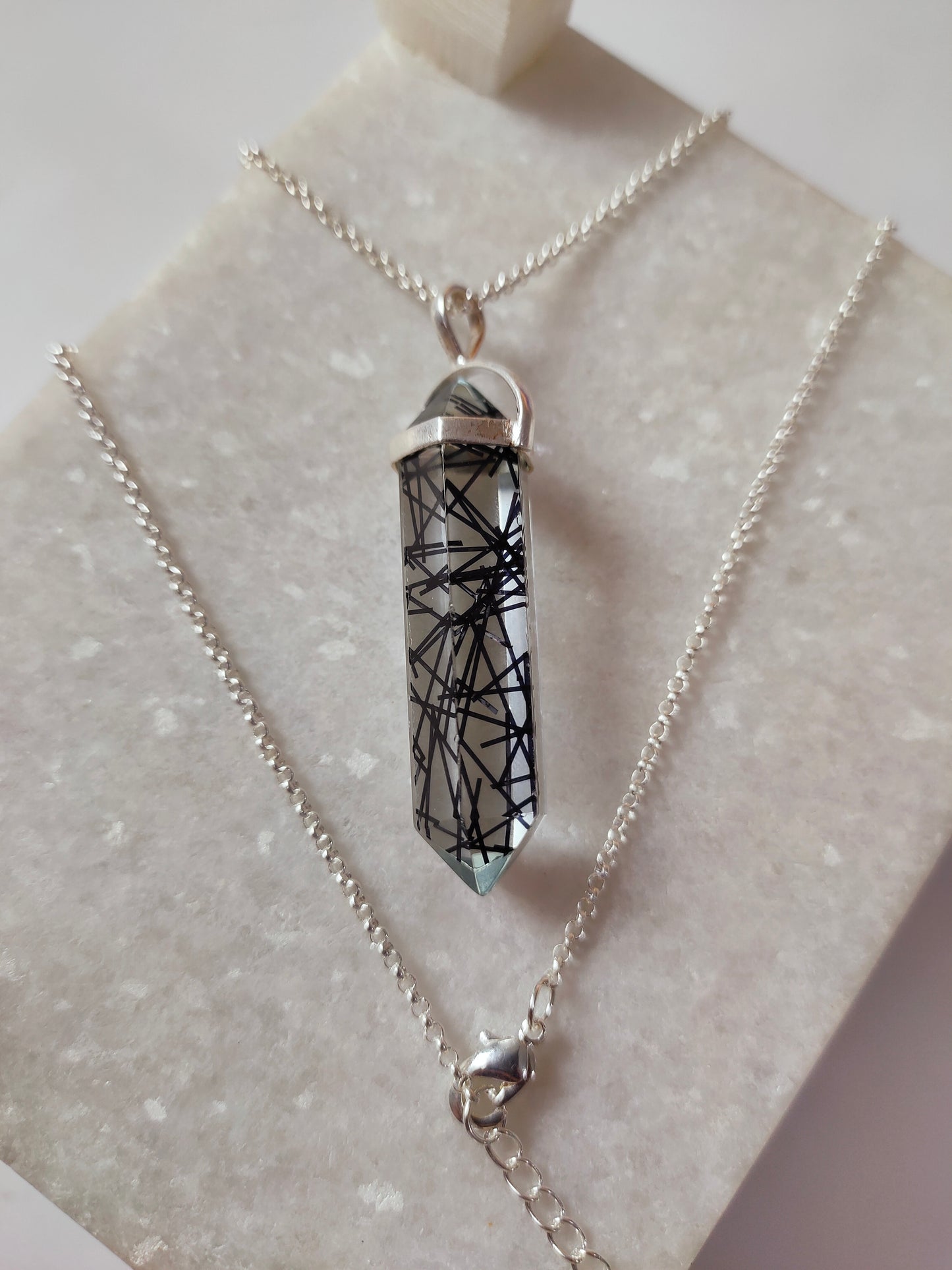 Dainty Black Rutile Point Necklace | 925 Sterling Silver Unique Gemstone Pendant