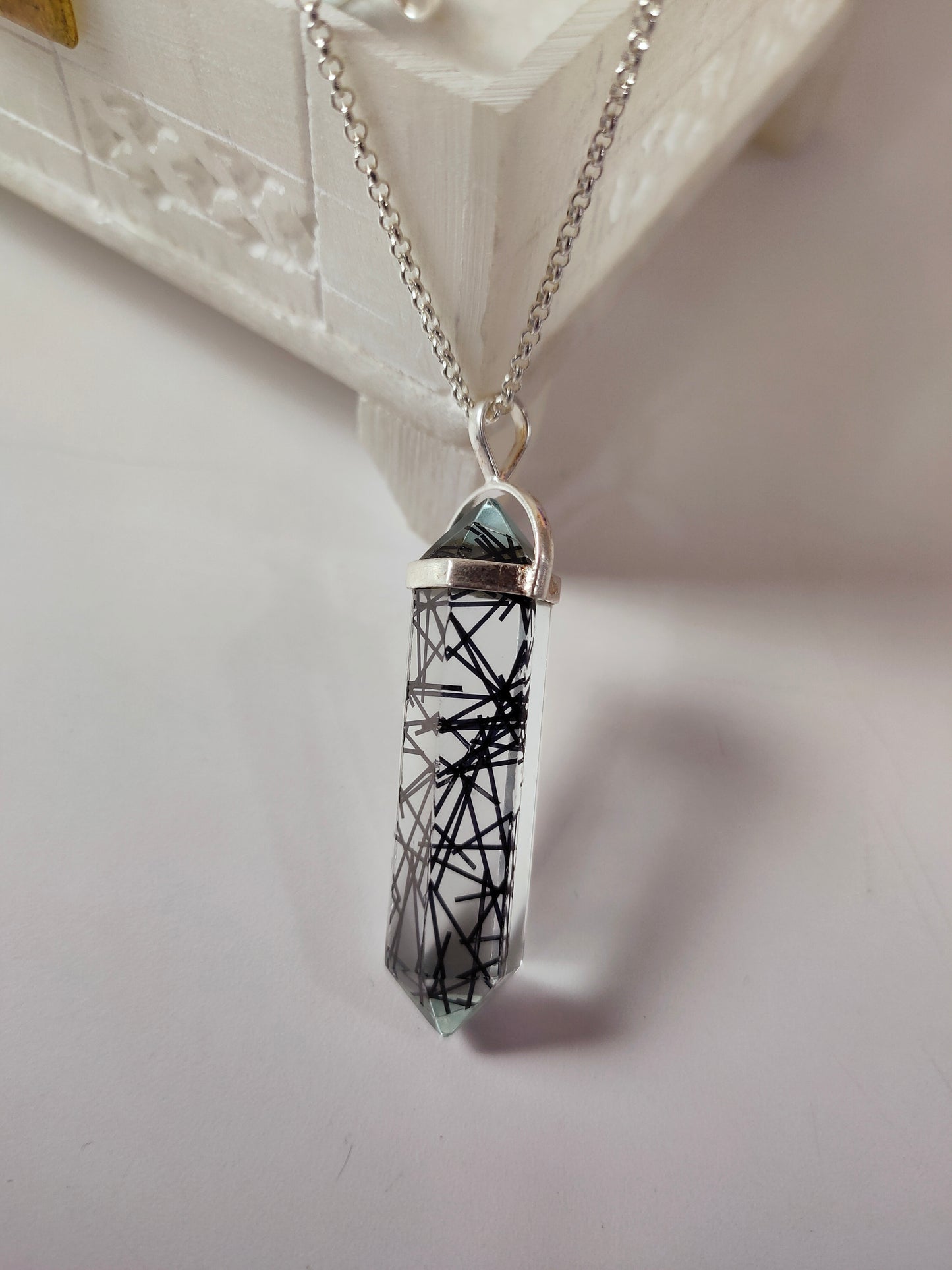 Dainty Black Rutile Point Necklace | 925 Sterling Silver Unique Gemstone Pendant