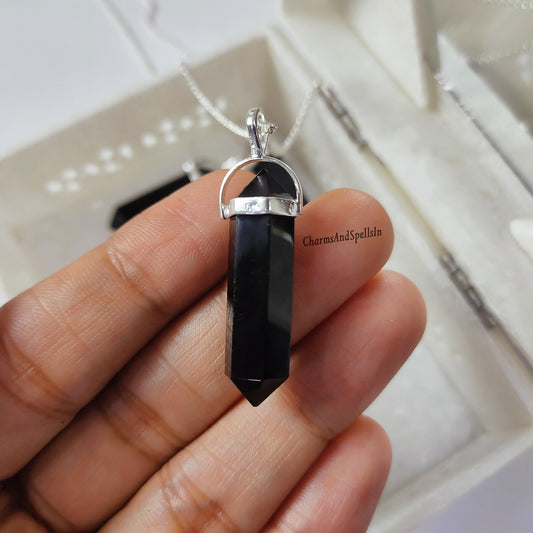 Dainty Black Onyx Point Necklace | 925 Sterling Silver Handmade Healing Jewelry