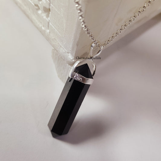 Dainty Black Onyx Point Necklace | 925 Sterling Silver Handmade Healing Jewelry