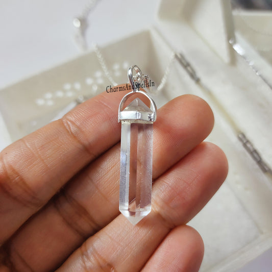 Dainty Clear Quartz Double Terminated Necklace | 925 Sterling Silver Healing Pendant