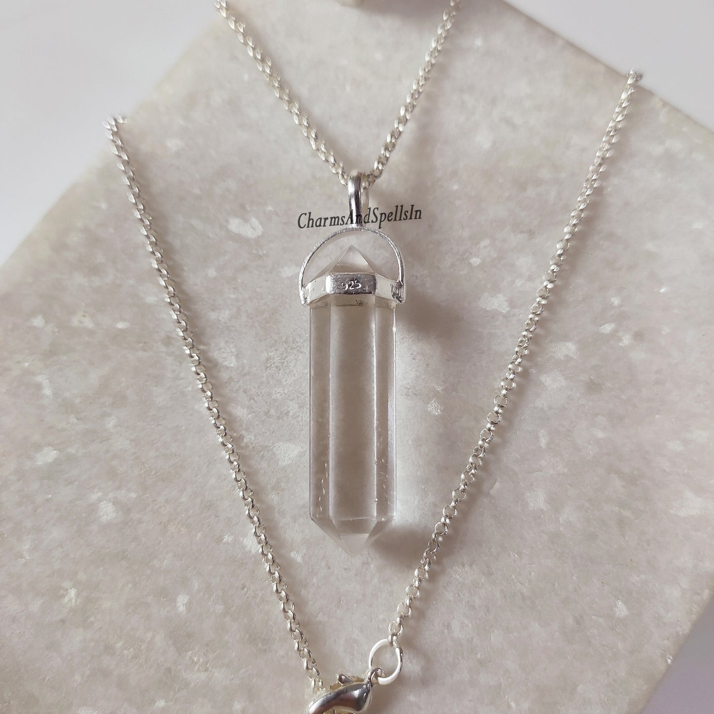 Dainty Clear Quartz Double Terminated Necklace | 925 Sterling Silver Healing Pendant