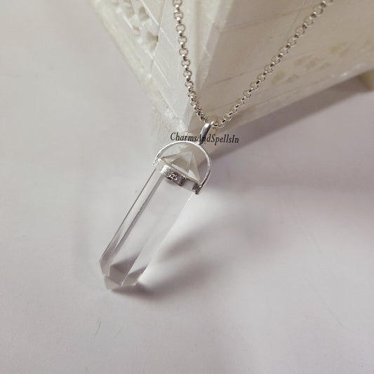 Dainty Clear Quartz Double Terminated Necklace | 925 Sterling Silver Healing Pendant