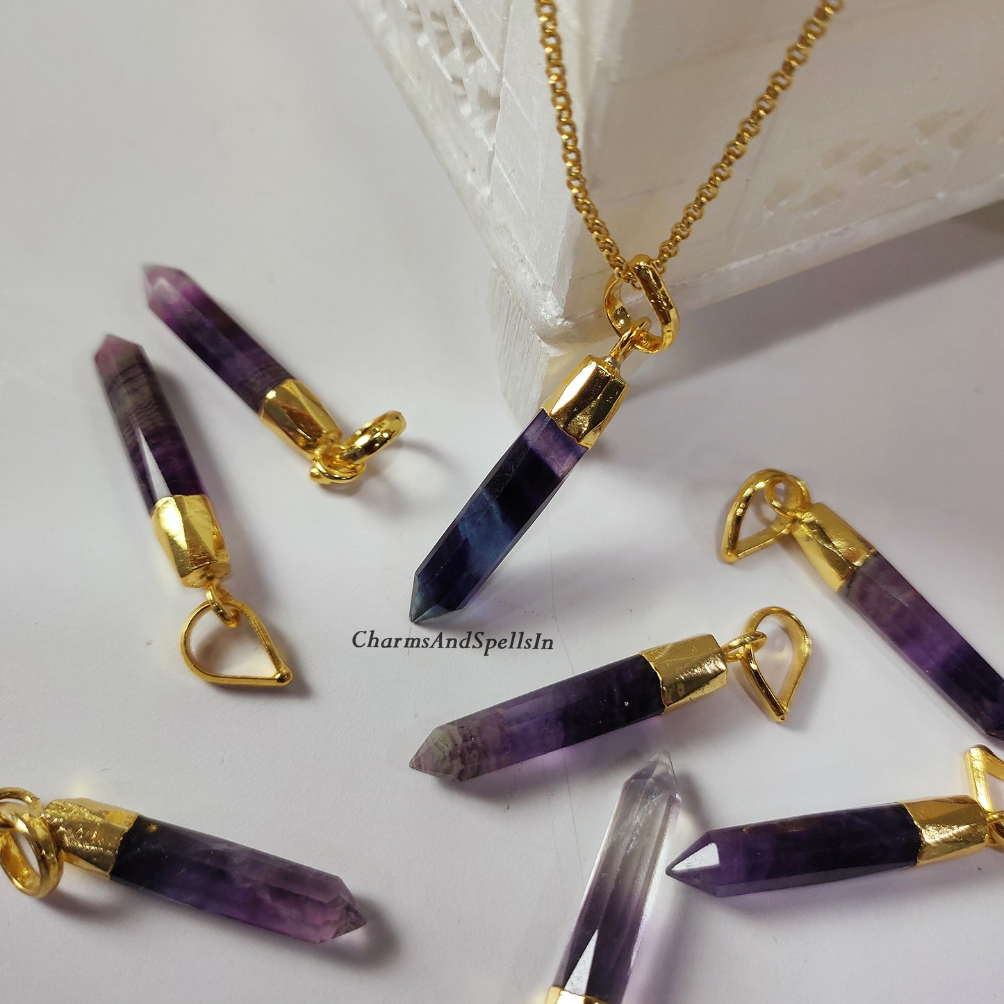 Purple Fluorite Pendant Necklace | Natural Gemstone Point Jewelry | Healing Gift