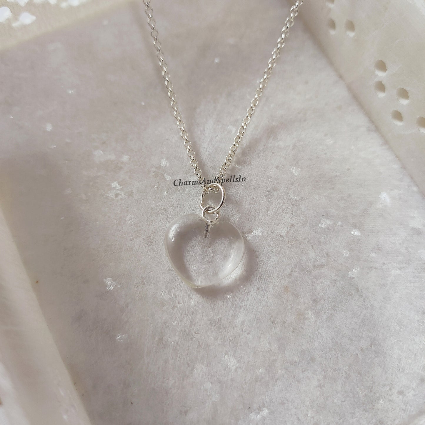 Clear Quartz Heart Crystal Necklace, Boho Necklace, Heart Charm Necklace, Unique Quartz Gemstone Necklace, Bridesmaids Gift, Summer Jewelry
