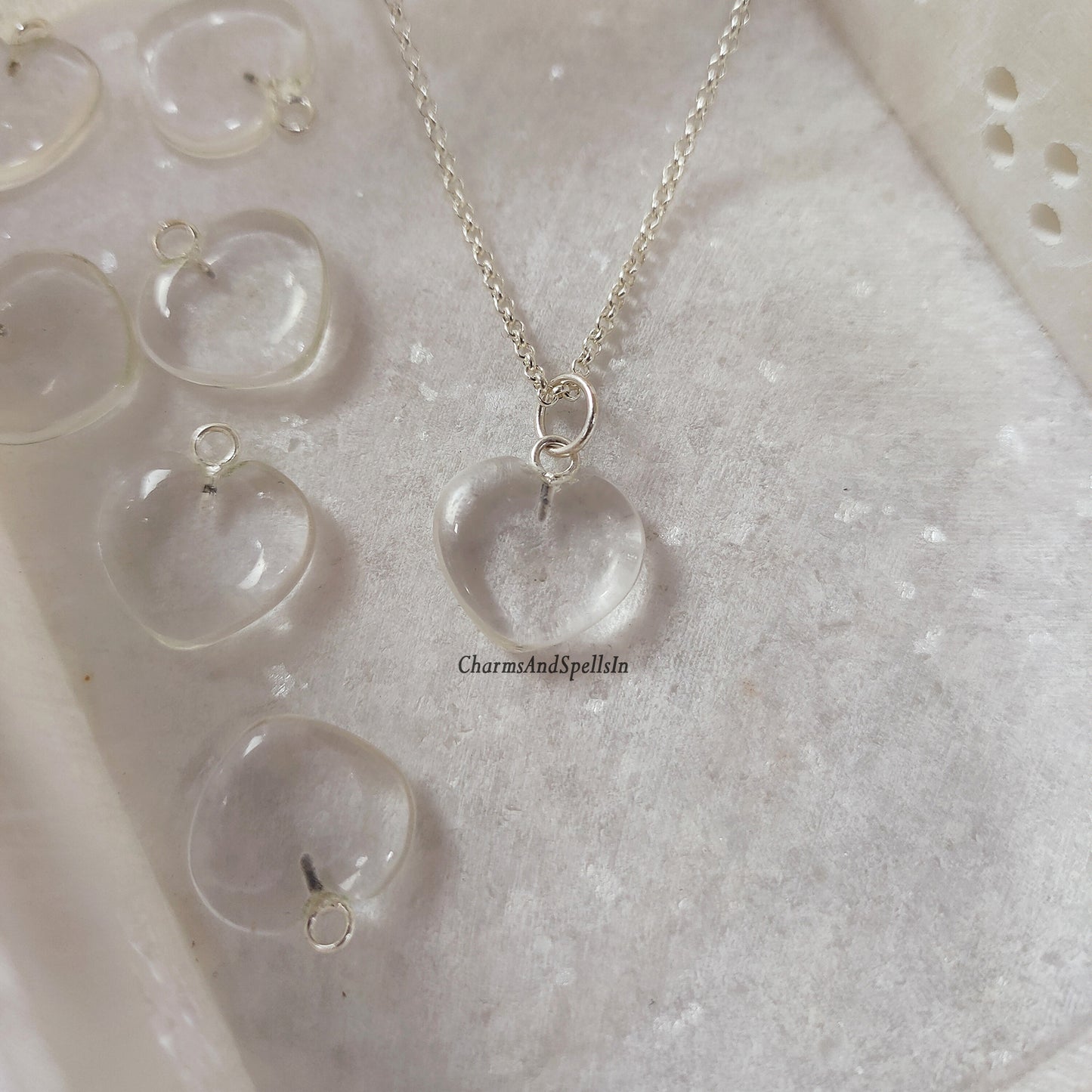 Clear Quartz Heart Crystal Necklace, Boho Necklace, Heart Charm Necklace, Unique Quartz Gemstone Necklace, Bridesmaids Gift, Summer Jewelry