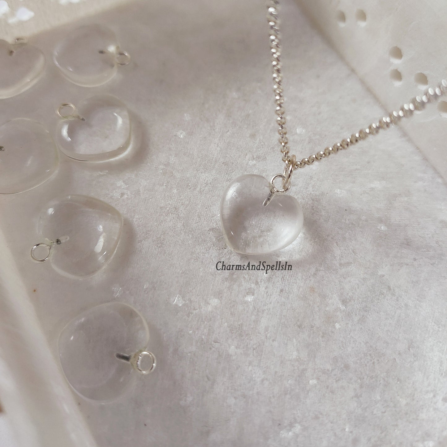 Clear Quartz Heart Crystal Necklace, Boho Necklace, Heart Charm Necklace, Unique Quartz Gemstone Necklace, Bridesmaids Gift, Summer Jewelry