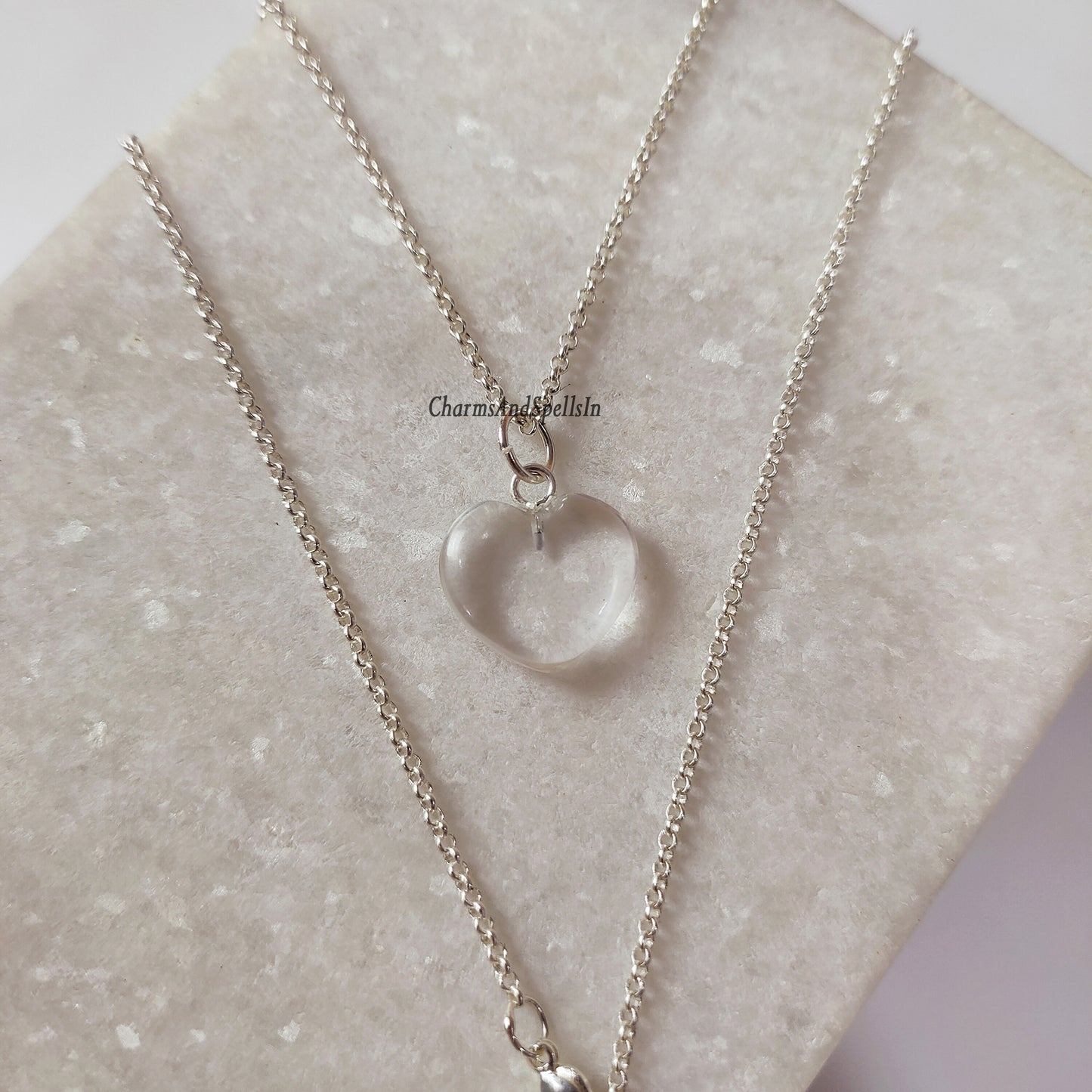 Clear Quartz Heart Crystal Necklace, Boho Necklace, Heart Charm Necklace, Unique Quartz Gemstone Necklace, Bridesmaids Gift, Summer Jewelry