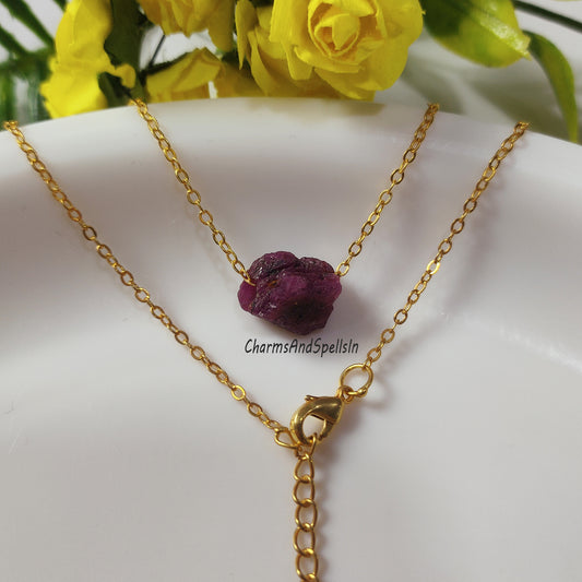 Raw Ruby Necklace | July Birthstone Jewelry | Boho Bridal & Gift Idea