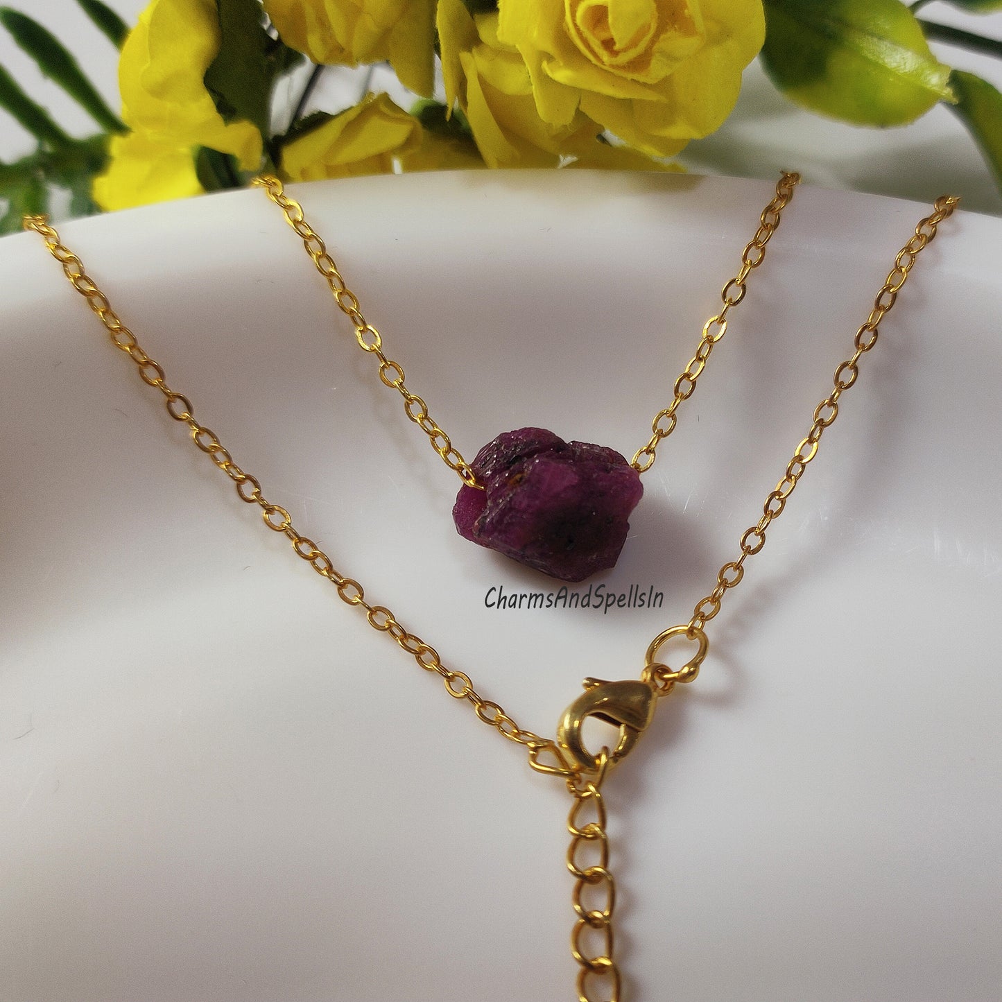 Raw Ruby Necklace | July Birthstone Jewelry | Boho Bridal & Gift Idea