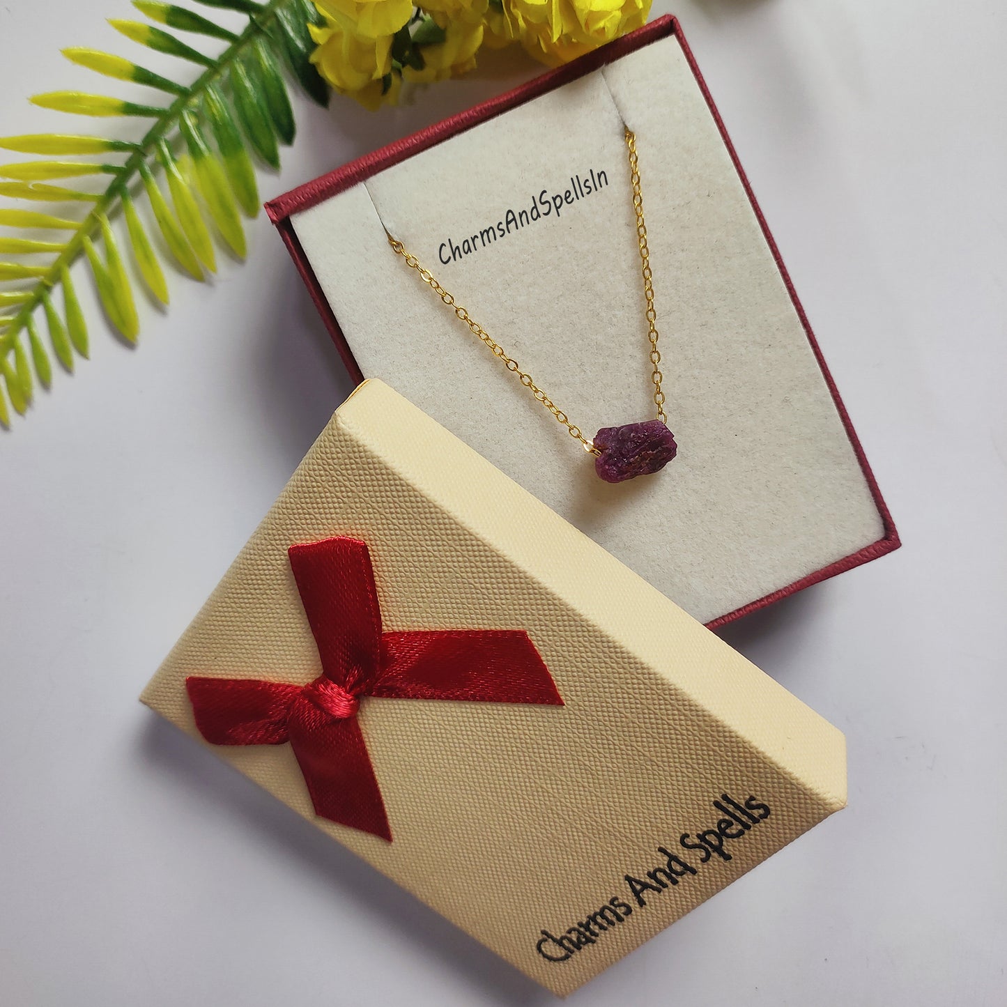 Raw Ruby Necklace | July Birthstone Jewelry | Boho Bridal & Gift Idea