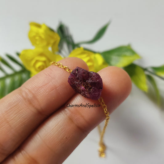 Raw Ruby Necklace | July Birthstone Jewelry | Boho Bridal & Gift Idea