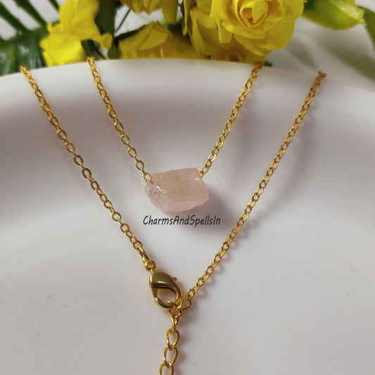 Natural Rose Quartz Necklace | Raw Crystal Boho Jewelry | Healing Stone Gift