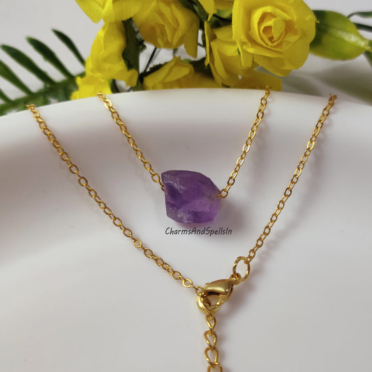 Raw Amethyst Necklace | February Birthstone Jewelry | Boho Healing Crystal Gift