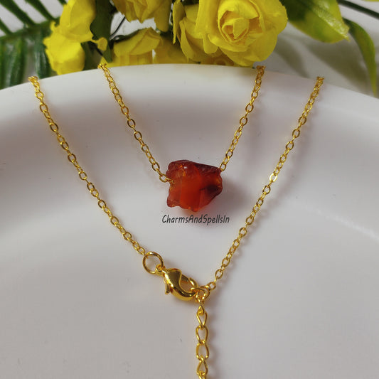 Raw Carnelian Crystal Necklace | Boho Natural Gemstone Jewelry | Healing Gift