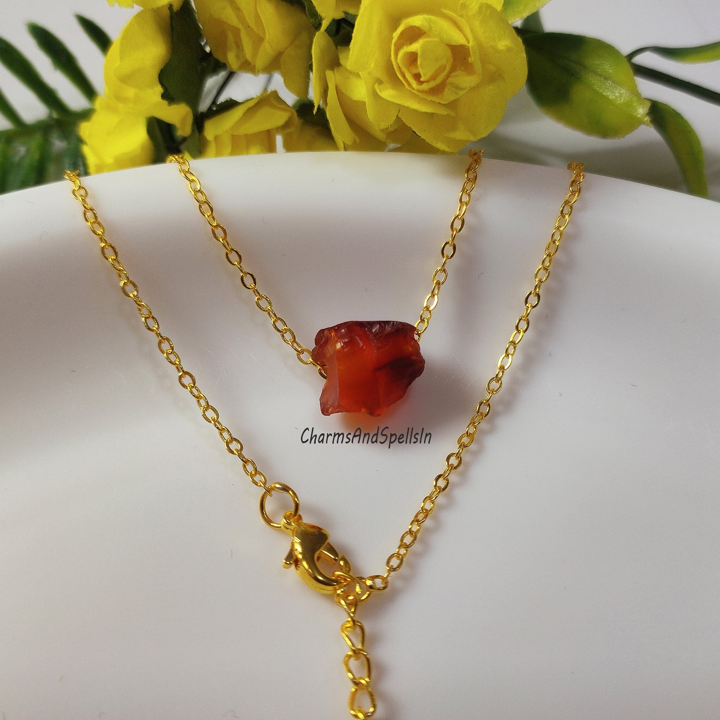 Raw Carnelian Crystal Necklace | Boho Natural Gemstone Jewelry | Healing Gift
