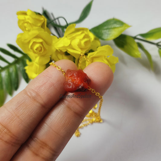 Raw Carnelian Crystal Necklace | Boho Natural Gemstone Jewelry | Healing Gift