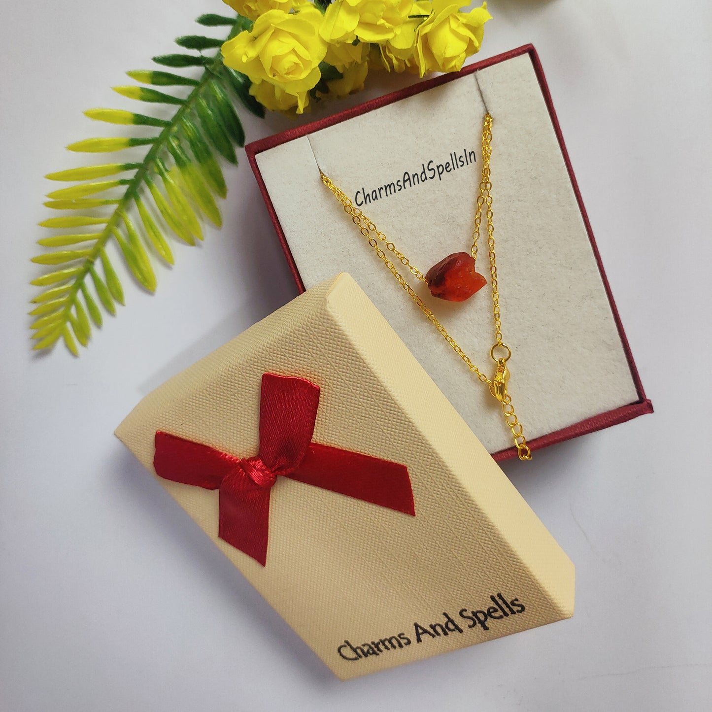 Raw Carnelian Crystal Necklace | Boho Natural Gemstone Jewelry | Healing Gift