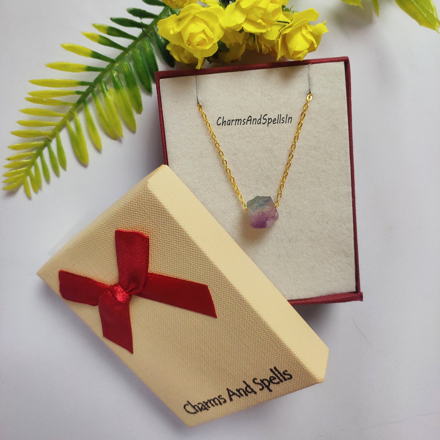 Raw Fluorite Necklace | Handmade Boho Crystal Gemstone Jewelry