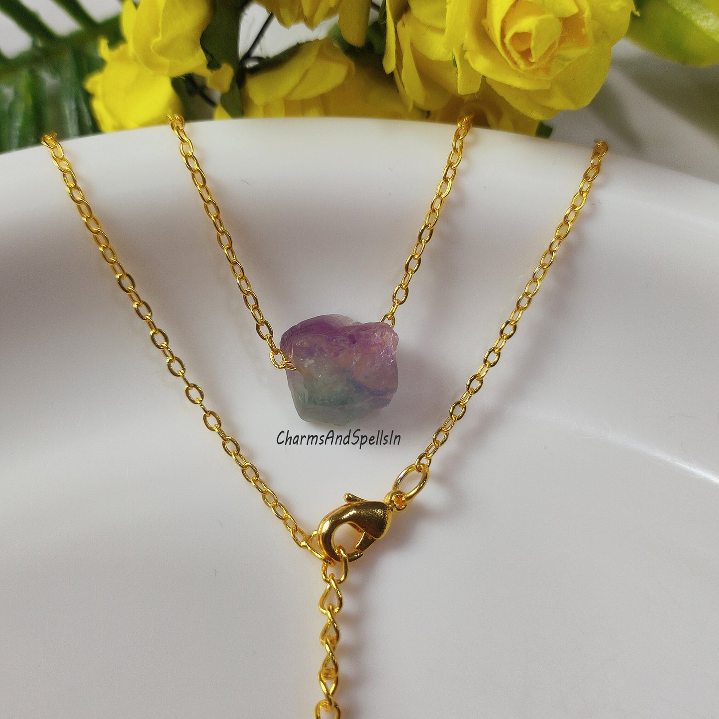 Raw Fluorite Necklace | Handmade Boho Crystal Gemstone Jewelry