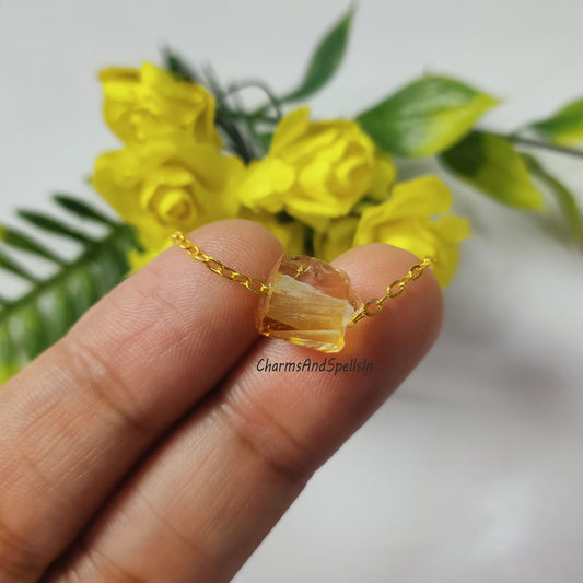Natural Citrine Crystal Necklace | Rough Gemstone Boho November Birthstone