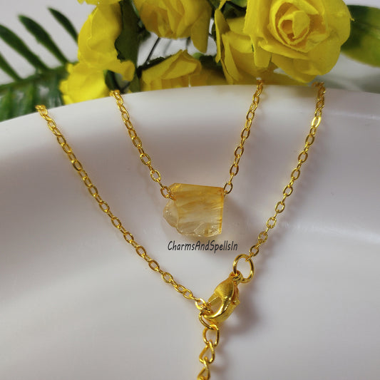 Natural Citrine Crystal Necklace | Rough Gemstone Boho November Birthstone