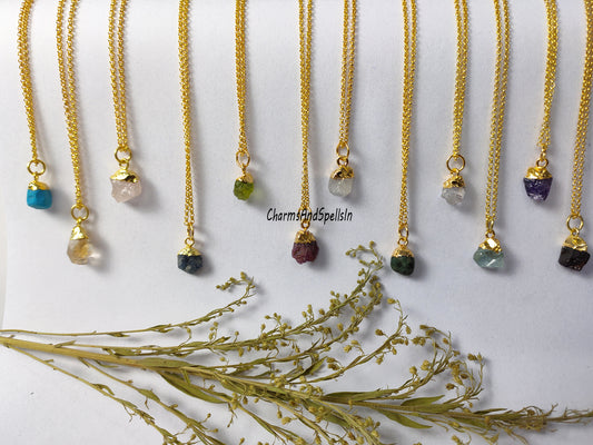 Raw Birthstone Necklace | Natural Gemstone Handmade Boho Healing Crystal