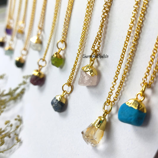 Raw Birthstone Necklace | Natural Gemstone Handmade Boho Healing Crystal