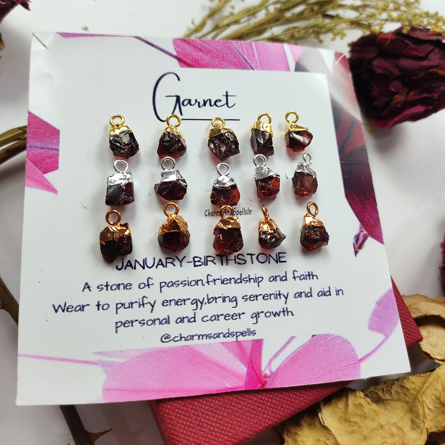 Raw Garnet Pendant Connector | Boho January Birthstone Uncut Crystal Jewelry