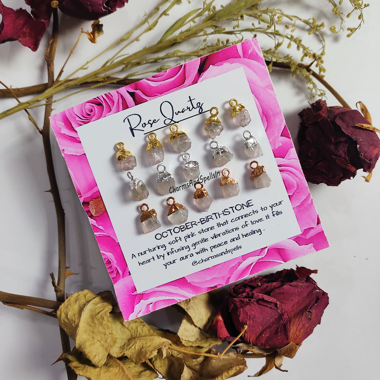 Raw Rose Quartz Pendant Connector